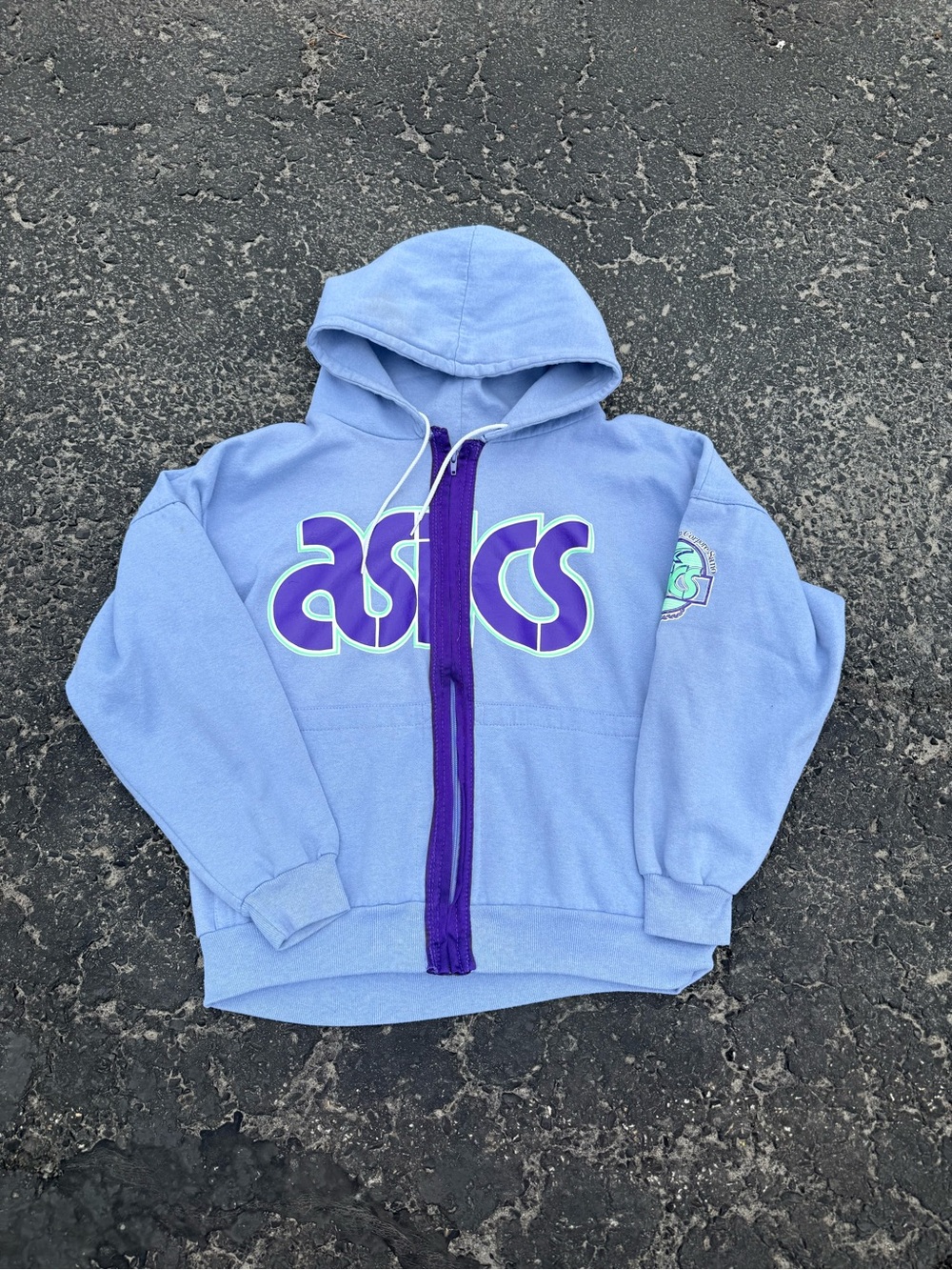 Asics Light Blue Hoodie with Purple Logo